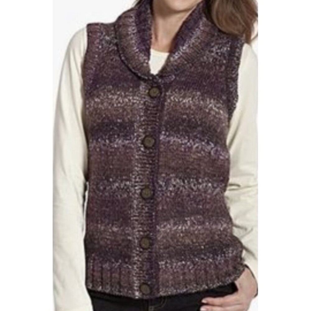 Woolrich Woman M Wool Knit Sweater Vest Long Purple Kendal Creek - Picture 8 of 8